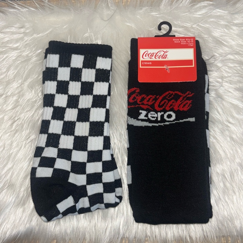 2 Pairs of Crew Socks 🖤 - Coca Cola & Checkered Socks